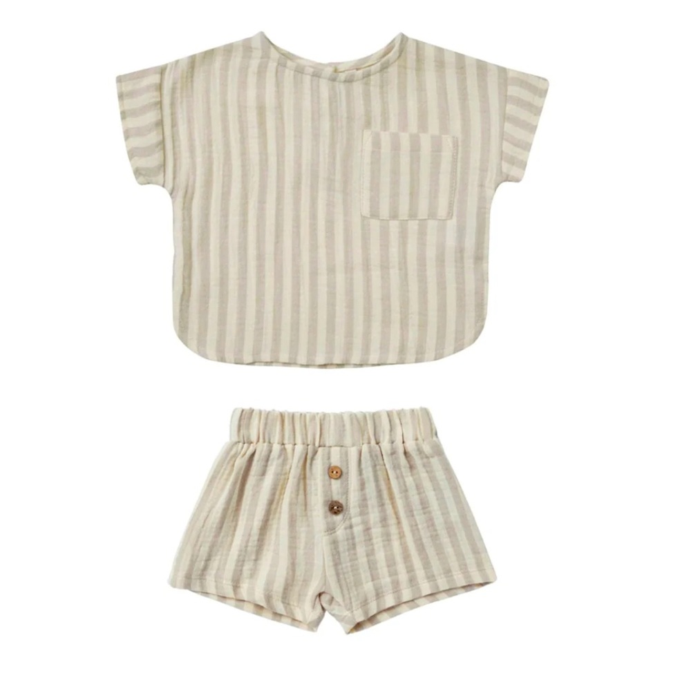Quincy Mae 100% organic cotton Ash Striped Boxy Top +Shorts